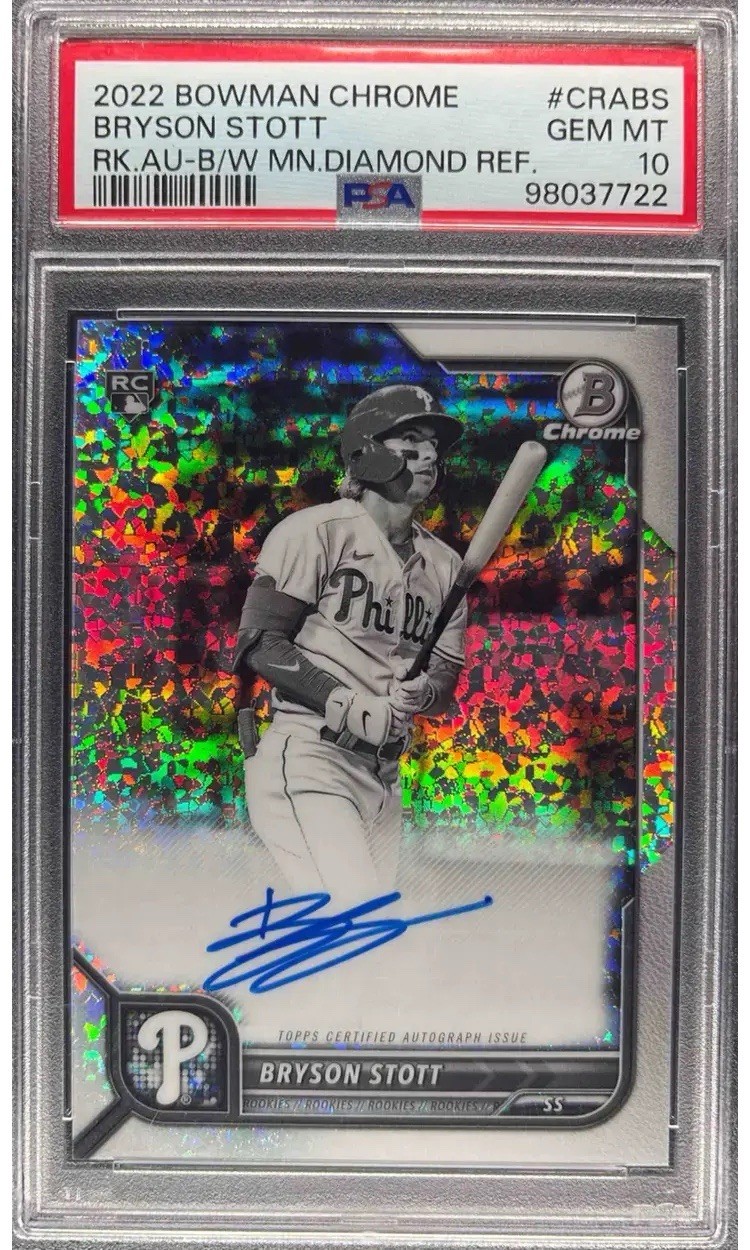 2022 BOWMAN CHROME BRYSON STOTT RC ROOKIE AUTO B&W MINI DIAMOND REF. PSA 10