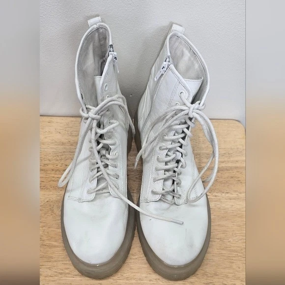 GB Botas de Combate Gruesas Blancas 9.5 Cuero Plataforma Grunge Whimsigoth Foto 4 de 4