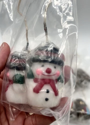 Vintage Christmas Figures Holiday Mini Candles Snowmen Santa Bear 2.5" Lot of 6 image 2