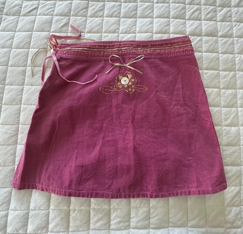 DA-NANG Skirt Girls Medium Pinl Corduroy Mini Embroidered Retro Y2K Grunge - Image 2 of 4
