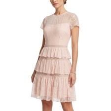 Adrianna Papell Blush Pink Cocktail Dress Ruffled Lace Fit and Flare Mini Size 6