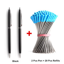 2+20 Pcs/Set Metal Ballpoint Pen with Refills for School Office Stainless Steel