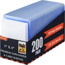 200 Card Sleeves Toploads, 3" X 4" Trading Card Protectors (100 Hard + 100 Soft)