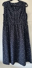 Uniqlo Women's Navy & White Floral Sleeveless Midi Dress Size Lg Smocked Waist