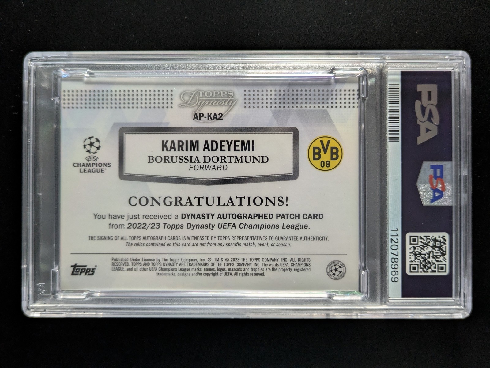 2022-23 Topps Dynasty KARIM ADEYEMI 5/5 Patch Auto Black #AP-KA2 PSA 8 view 2