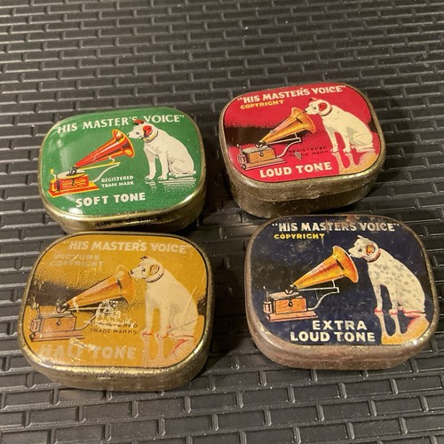 Set Of 4 HMV His Masters Voice Gramophone phonograph needle Tins - Some Needles