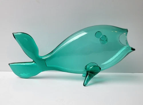 Blenko 971 S Sea Foam Green Teal Art Glass Fish Vase MCM Winslow Anderson 12”