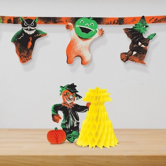 Peça central de papel tecido espantalho Halloween estilo clássico vintage por Beistle - Imagem 2 de 4