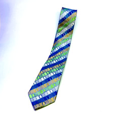 Kenneth Cole Reaction Men's Neck Tie 100 Silk Geometric Blue Green Grey Silver