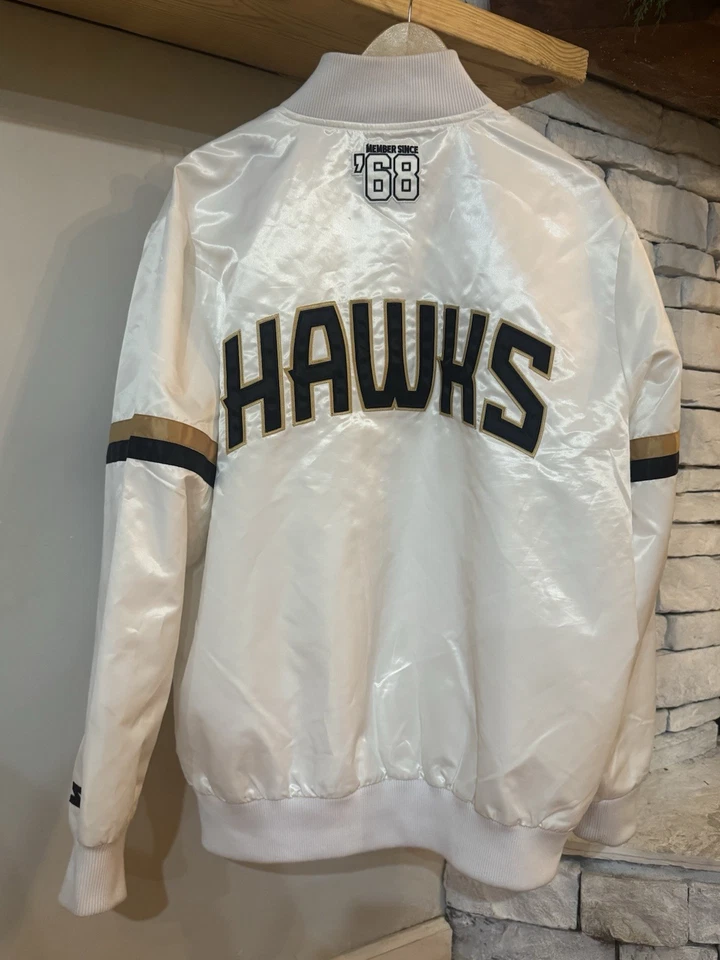Atlanta Hawks Starter Black Label White Bomber Jacket Mens XL 50th Anniversary - Image 2 of 4