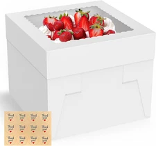 3 Cake Boxes 10 Inch, 10X10X8 Inches Tall Cake Box with Large Clear Window for T