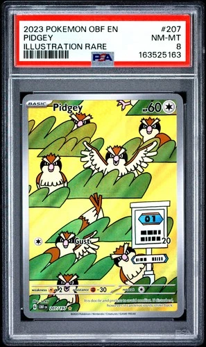 2023 POKEMON OBF EN-OBSIDIAN FLAMES ILLUSTRATION RARE #207 PIDGEY PSA 8