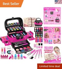 58 Pcs Kids Makeup Kit for Girl, Princess Toys Real Washable Cosmetic Set wit...