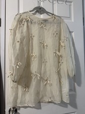 Lulus Ivory Cutout Flower Long Sleeve Mini Dress Women's Size Small  Coverup EUC