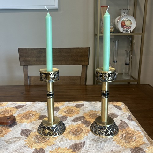 Vintage Pair Candlesticks Oppenheim Bronze Candle Shabbat From Israel