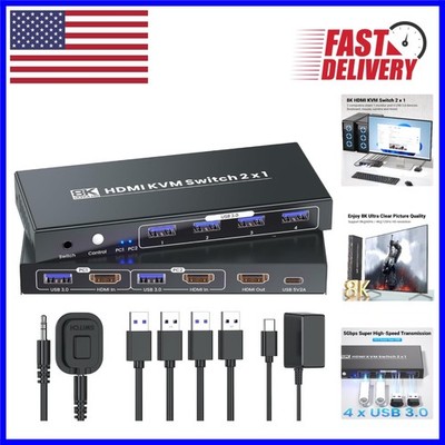 Durable HDMI KVM Switch for 2 Computers - 8K60Hz Resolution with USB 3.0