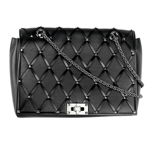 Valentino Chain Studs Shoulder Bag Leather Black 618048 Dust Bag Included