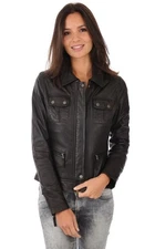 New Women Leather Biker Jacket Genuine Black Leather Bomber Jacket XS-2XL FB121