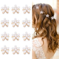 12 PCS Mini Pearl Flower Hair Clips Small Decorative Claw Set Bridal Wedding