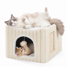 Avont 3-in-1 Cat Cave Bed for Indoor Cats with Scratch Pad Cream