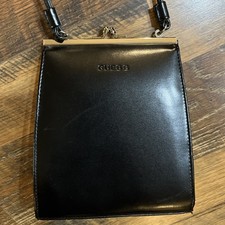 Vintage GUESS Black Kiss Lock Frame Crossbody Mini Purse Y2K Leather Bag