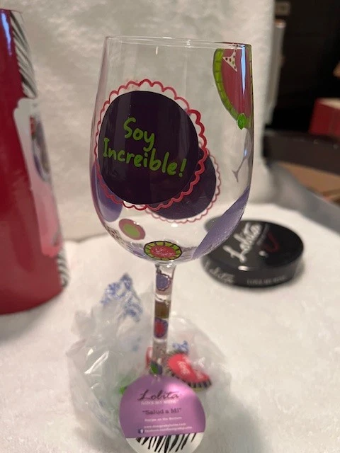 Lolita "Salud A Mi" Wine Glass Hand Painted Spanish Birthday Celebration - Image 3 of 4