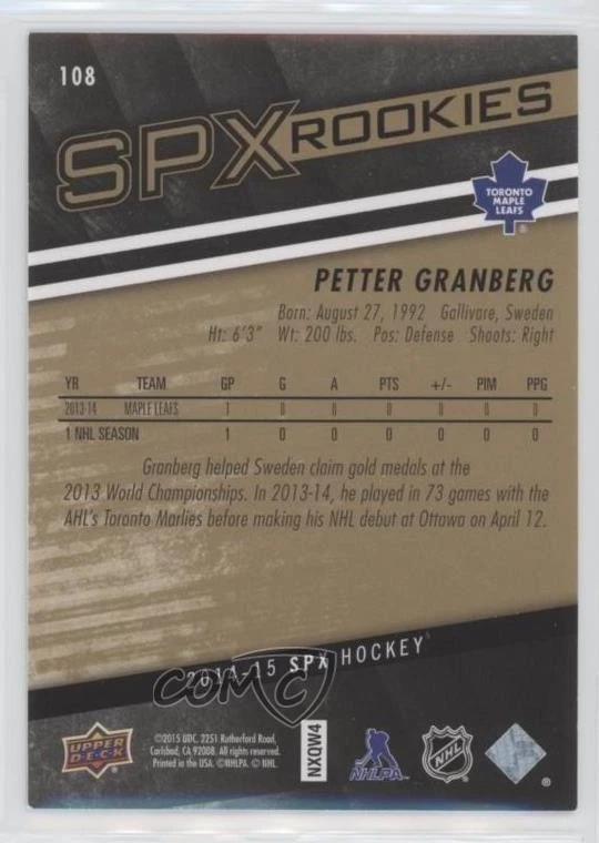 2014-15 SPx Foil Rookies Petter Granberg #108 Rookie RC - Image 2 of 2