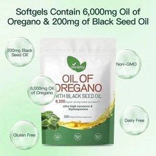 Oil of Oregano 300 Softgels with Black Seed Oil - 6200mg Oregano Oil Strength