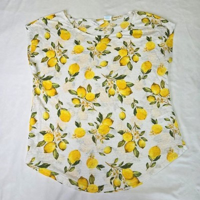Cynthia Rowley Womens Medium Linen Lemon Print Top Summer Gardencore Fun Retro