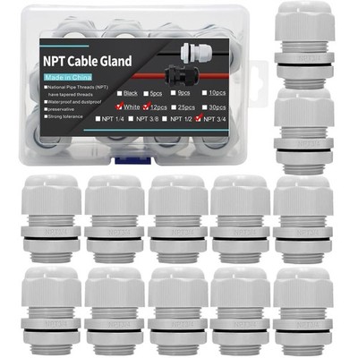 12 Pack Npt 3/4 Flat Cable Glands Box Package Black Electrical Wire Strain Reli