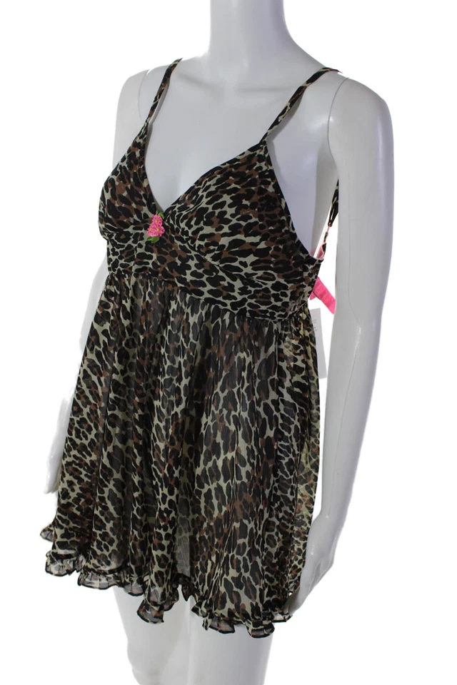 Blusa para dormir Betsey Johnson para mujer con estampado de animales gancho y lazo cuello en V marrón talla S Foto 2 de 4