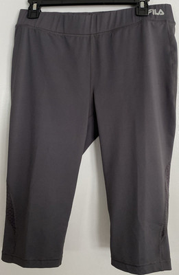 Fila Sport Gray Capri Length Leggings Size L Athletic Logo Reflective Zip Pocket