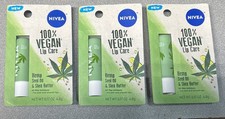 3x Nivea Lip Balm Hemp Seed Oil & Shea Butter 100% Vegan Lip Care