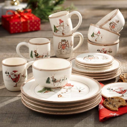 Christmas Twig 20-Piece Holiday Assorted Colors Ceramic Dinnerware Set (Service - Picture 3 of 4