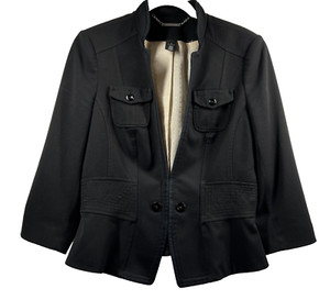 White House Black Market Lined Blazer Size 6 Solid Black Hook Eye Long Sleeve