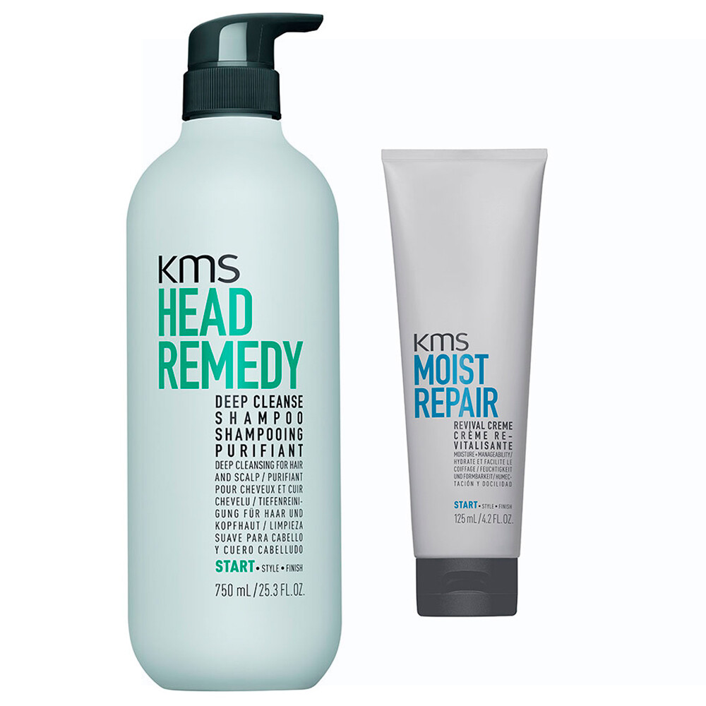 Шампунь для глубокого очищения кожи головы KMS Headremedy 750 мл Увлажняющий восстанавливающий крем 125 мл 10890₽