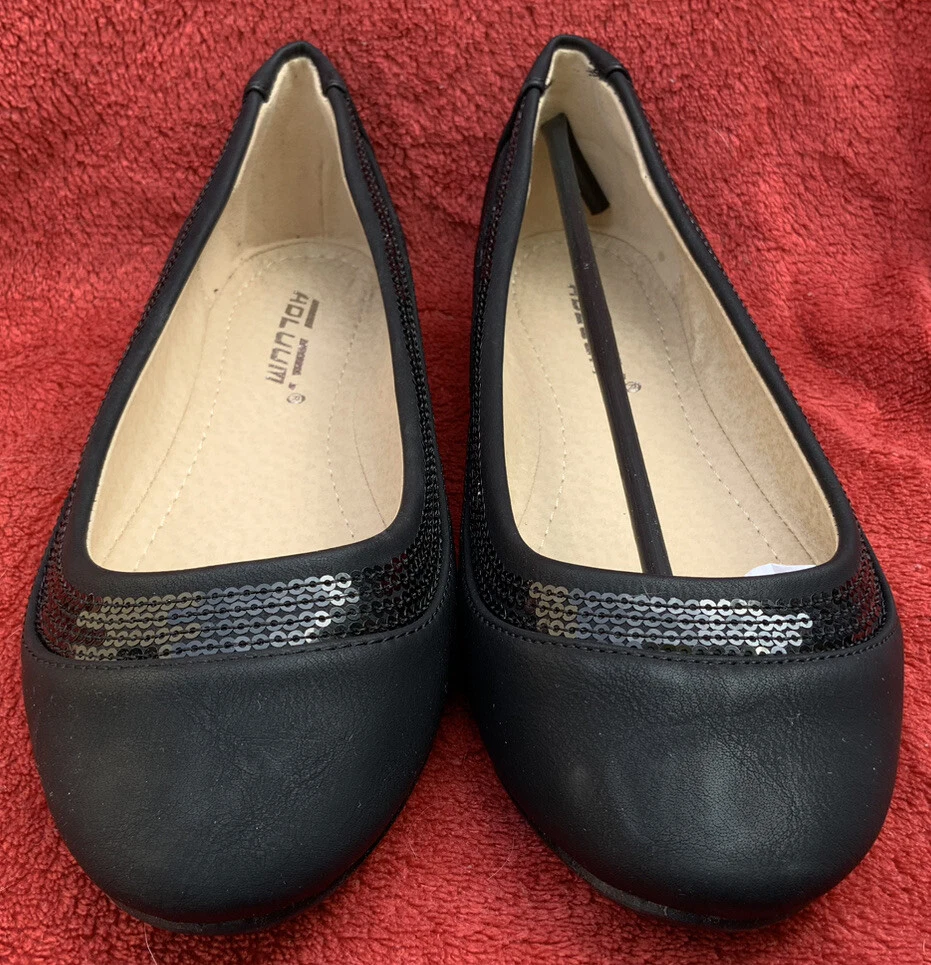 BNIB Adluum Ladies Shoes Size 4 Euro 37 Black Slip On Ballet Sequins