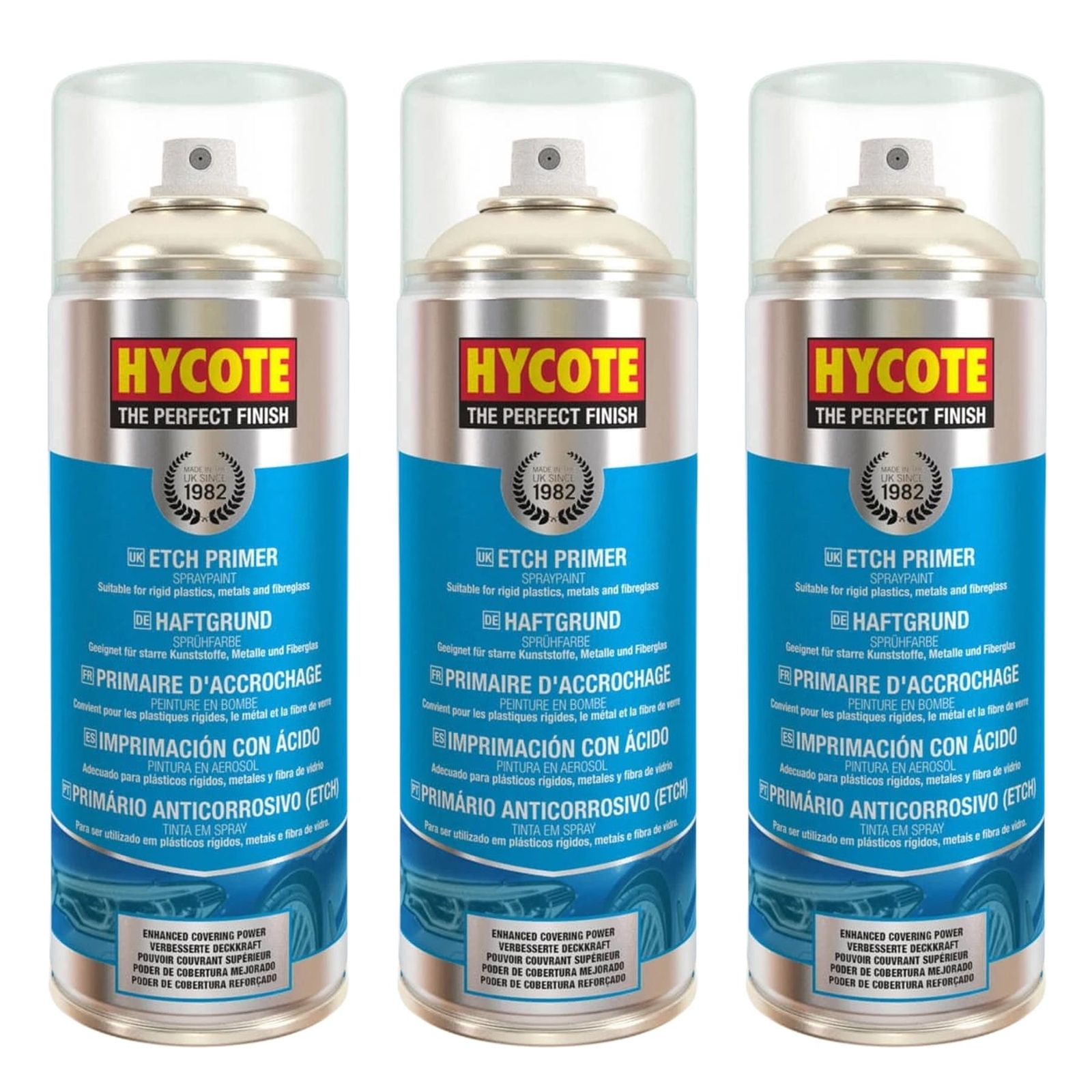Hycote Fast Drying Metal Fibreglass Etch Primer Aerosol Spray 400ml *3