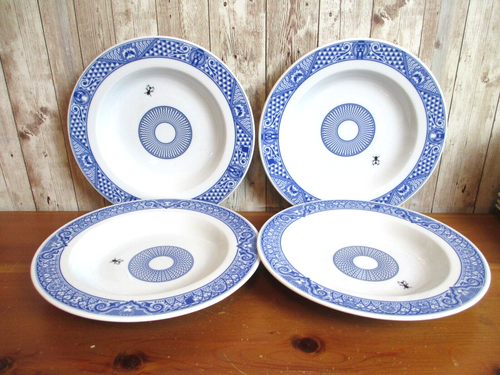 CALAMITYWARE Set 4 FLY Shallow Soup Bowls Don Moyer Poland 2015 Blue Bats Robots