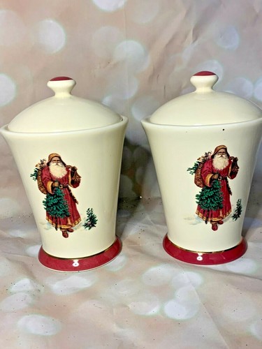 New 2 Hallmark Father Christmas Santa Claus Holly Lidded Jar Candles Lids Ebay