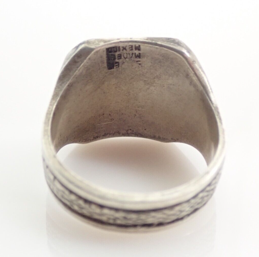 Vintage Mexico BIKER Detailed Etched Band Silver Ring Sz Vintage Mexico BIKER Detailed Etched Band Silver Ring Sz