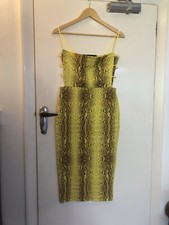Pretty Little Thing Fluorescent Yellow Snake Print Strappy Side MIDI Dress 10