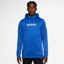 NEW MEN  S NIKE THERMA PULLOVER HOODIE SWEATSHIRT  IN GAME ROYAL BLUE GREY  