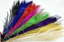 25-30cm Dyed Peacock Feathers Burnt peacock Tail Millinery DIY Trim Costume 5pcs