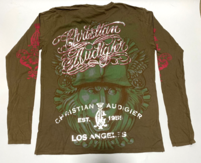 Authentic Vintage Men's Christian Audigier T-shirt Lion LS Olive L