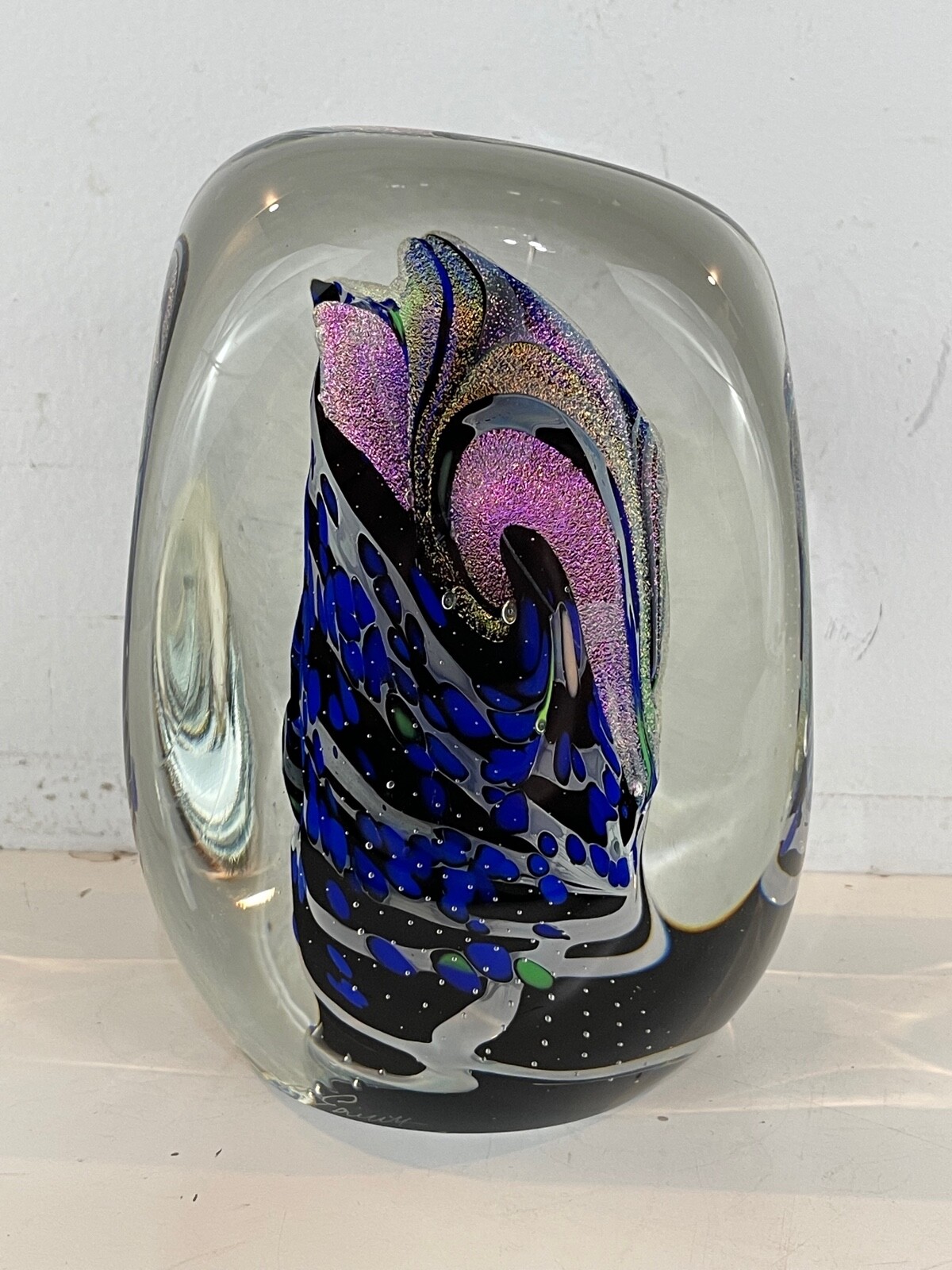 R. Garrett Signed Large Art Glass Dichroic Paperweight w/ Controlled