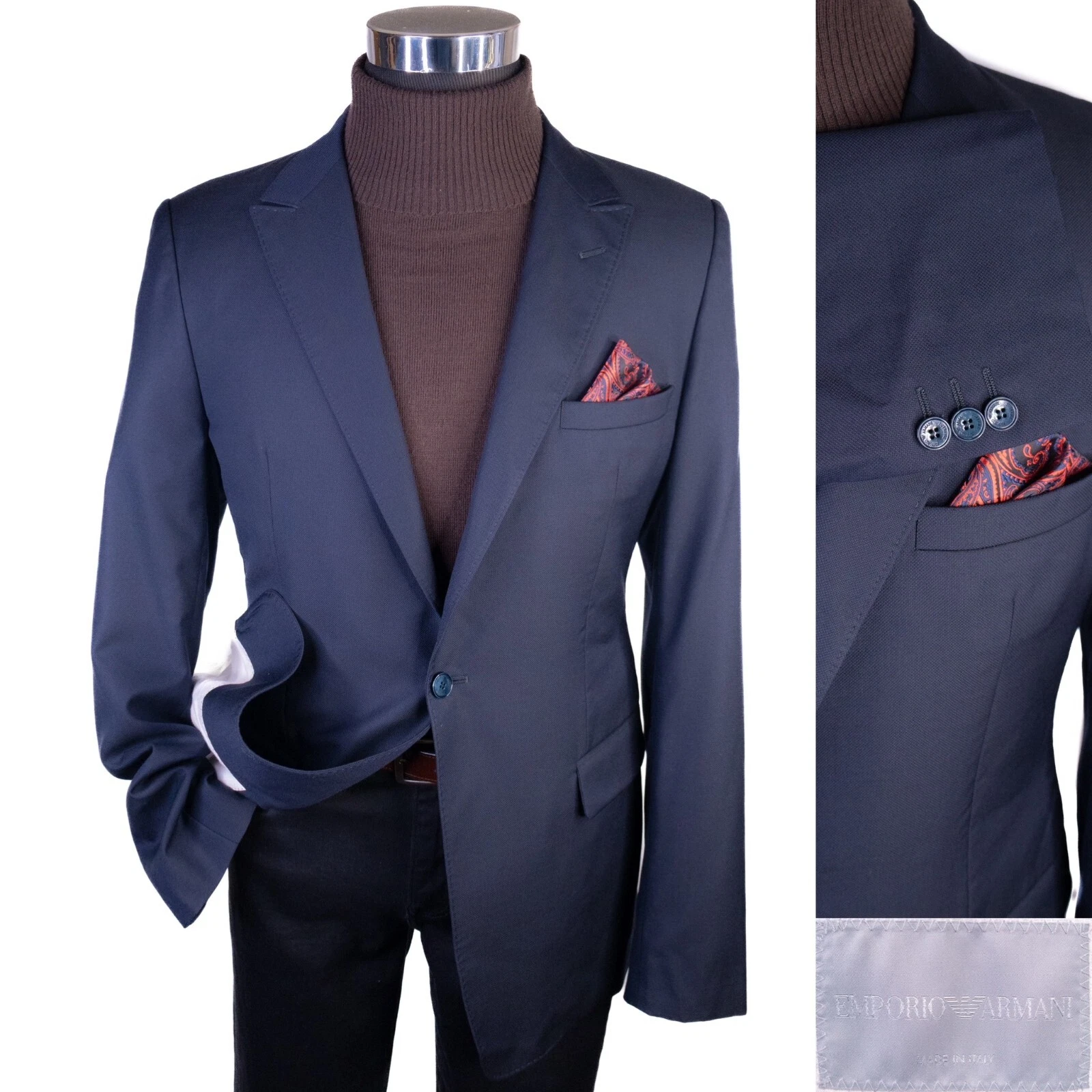 Emporio Armani *SUPREME* manteau de sport veste blazer bleu laine taille 44 un bouton