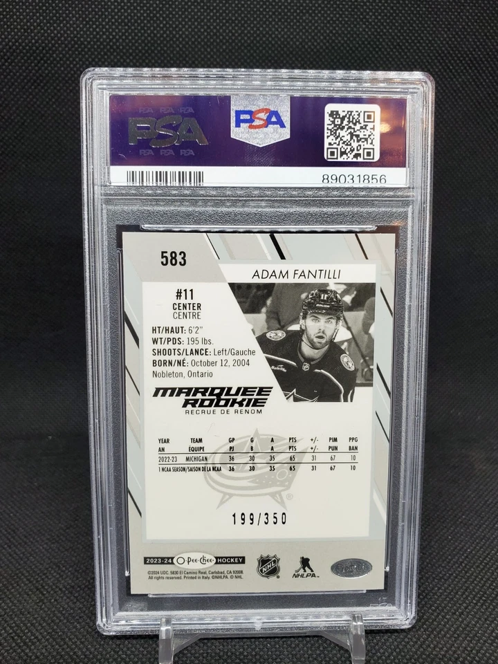 2023-24 O-Pee-Chee Adam Fantilli #583 Marquee Rookie Rainbow /350 PSA 10  - Image 2 of 2