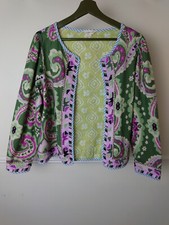 East Cotton Oriental Print Short Jacket Size Large Green Purple Embroidered