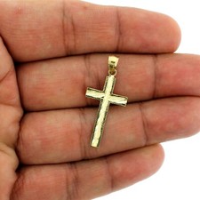 10K Yellow Gold Diamond Cut Cross Charm Pendant 1.5" inch Mens Women